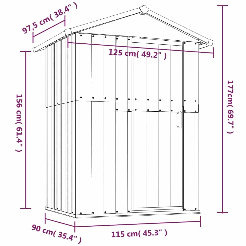 vidaXL Domek ogrodowy brązowy 126x97,5x177 cm ocynkowana stal