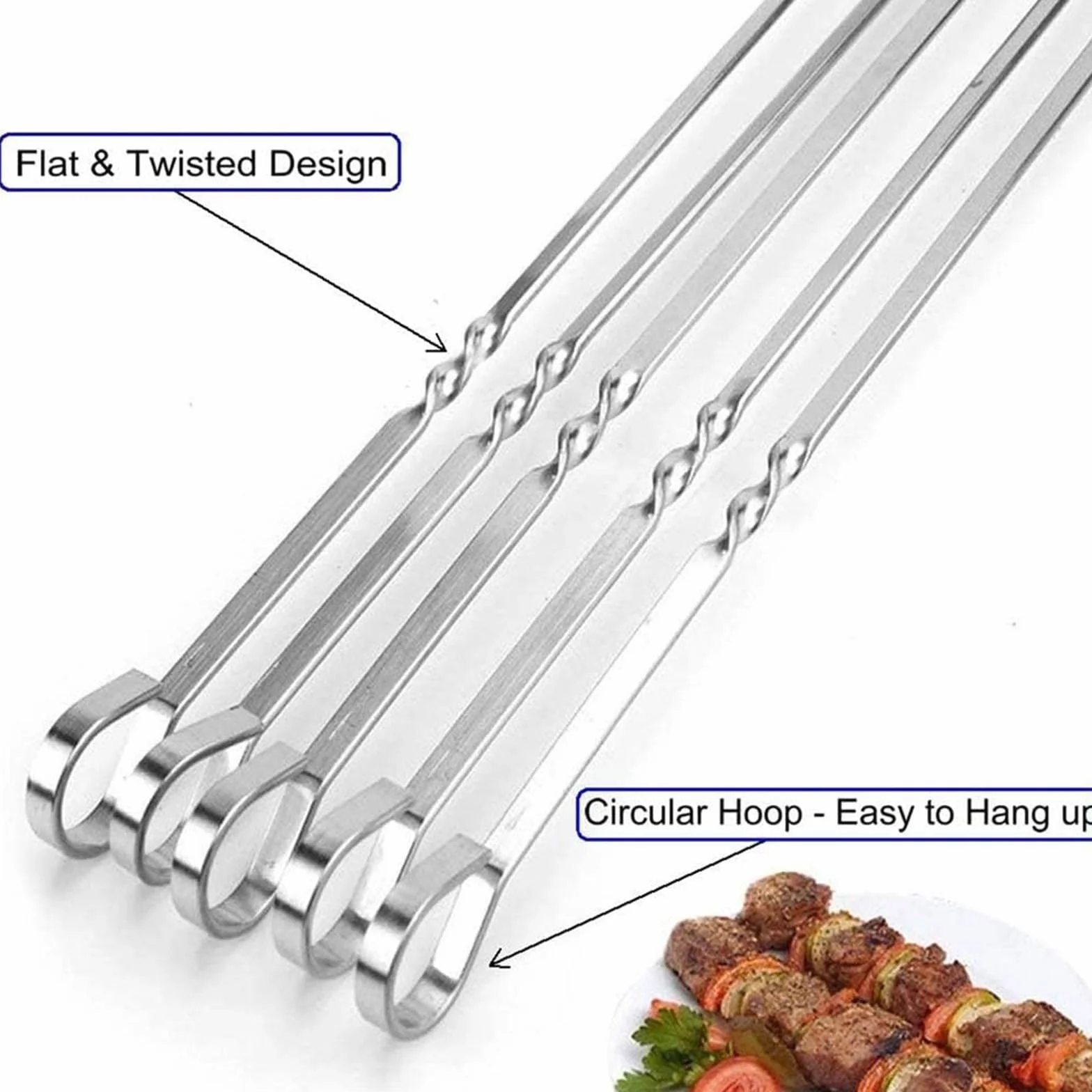 Szpikulce do grillowania Generic, 20 sztuk, 30 cm, ze stali nierdzewnej, srebrne, wielokrotnego użytku