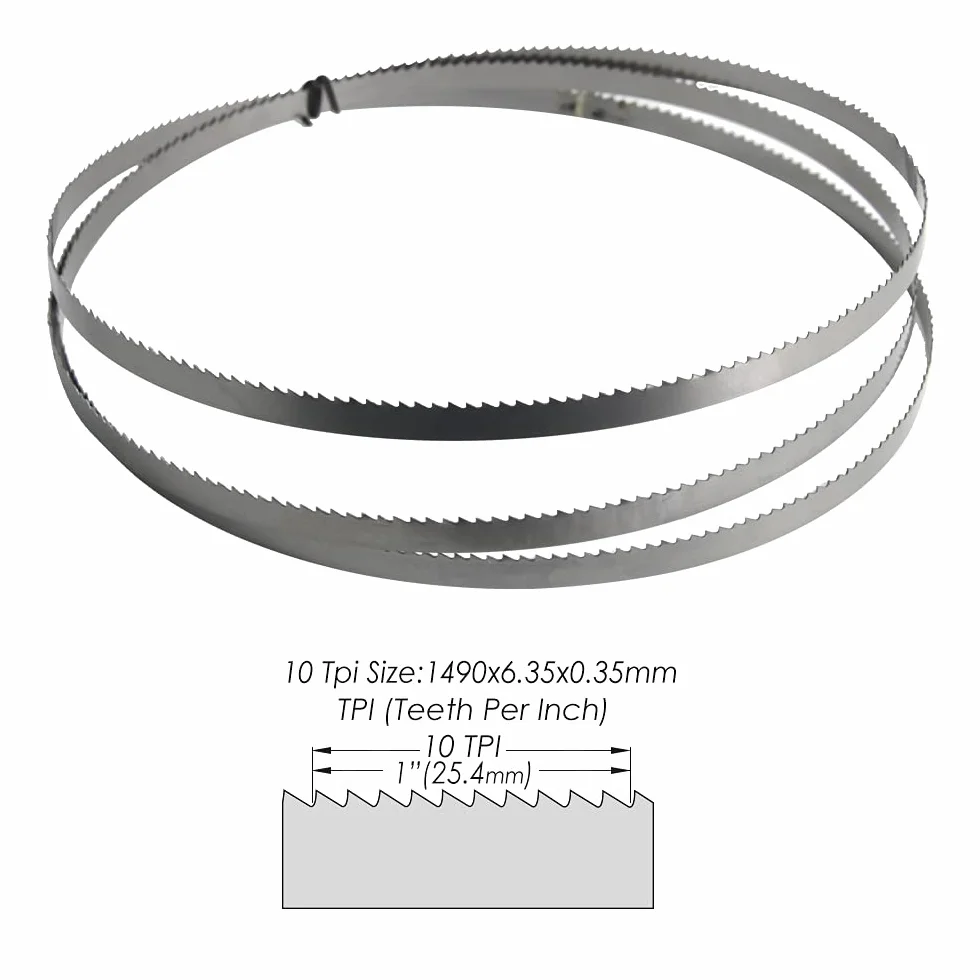 Brzeszczot do piły taśmowej, jakość premium, 2PCS 1490mm 10TPI Bandsaw Blades 1490x6.35x0.35mm Power Tool Accessories for Wood Band Saw schappach BASA 1.0 Iumber jack BS200