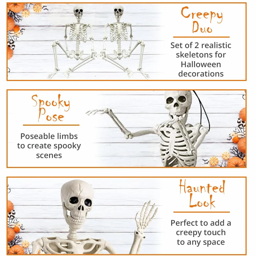Realistyczne szkielety halloweenowe 40,6 cm dekoracje na Halloween 2 szt