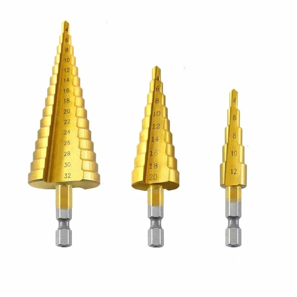 Wiercenie wiertła stopniowe HSS wiertło stopniowe do metalu drewno wiertło stożkowe wiertło stożkowe narzędzia do obróbki drewna (kolor: 1 szt. 4 32mm, kształt trzpienia: sześciokątny) (rozmiar (4 1