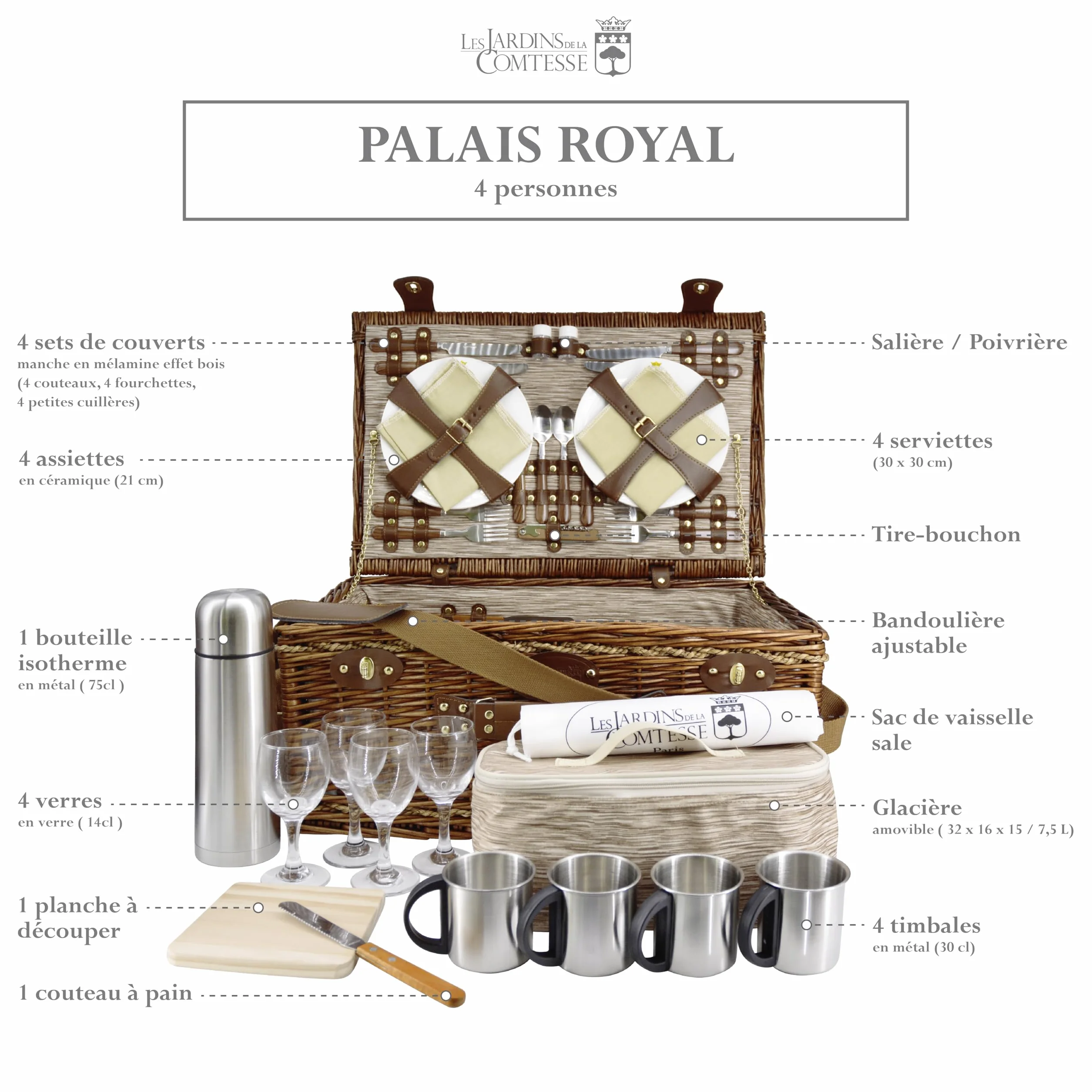 Les Jardins de la Comtesse Kosze piknikowe 4 osoby Palais Royal brązowe