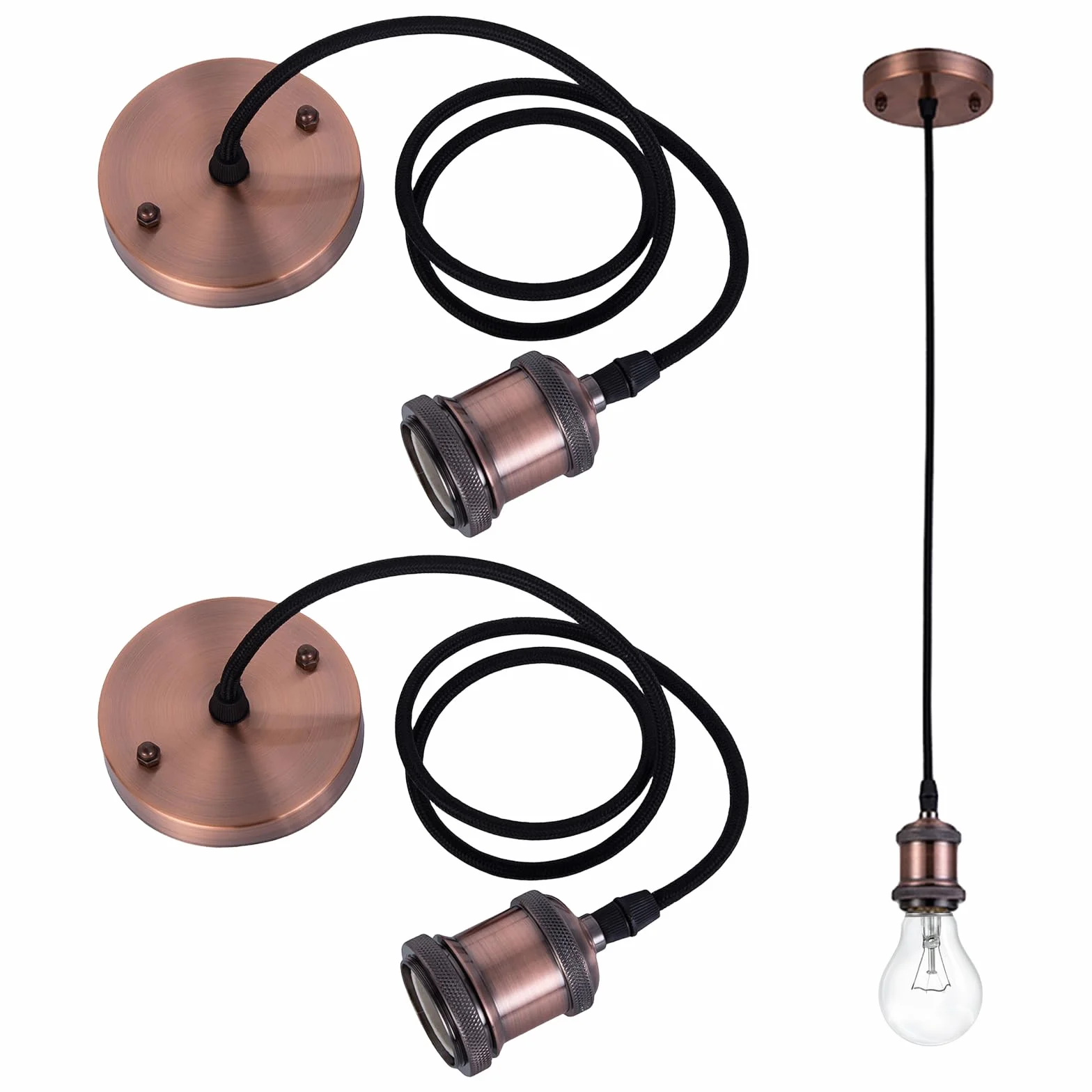 Sporgo 2 sztuki E27 zawieszenie lampy: kabel 100 cm, oprawa lampy E27 z pierścieniem mocującym, regulowany kabel tekstylny, do domu, baru, kawiarni