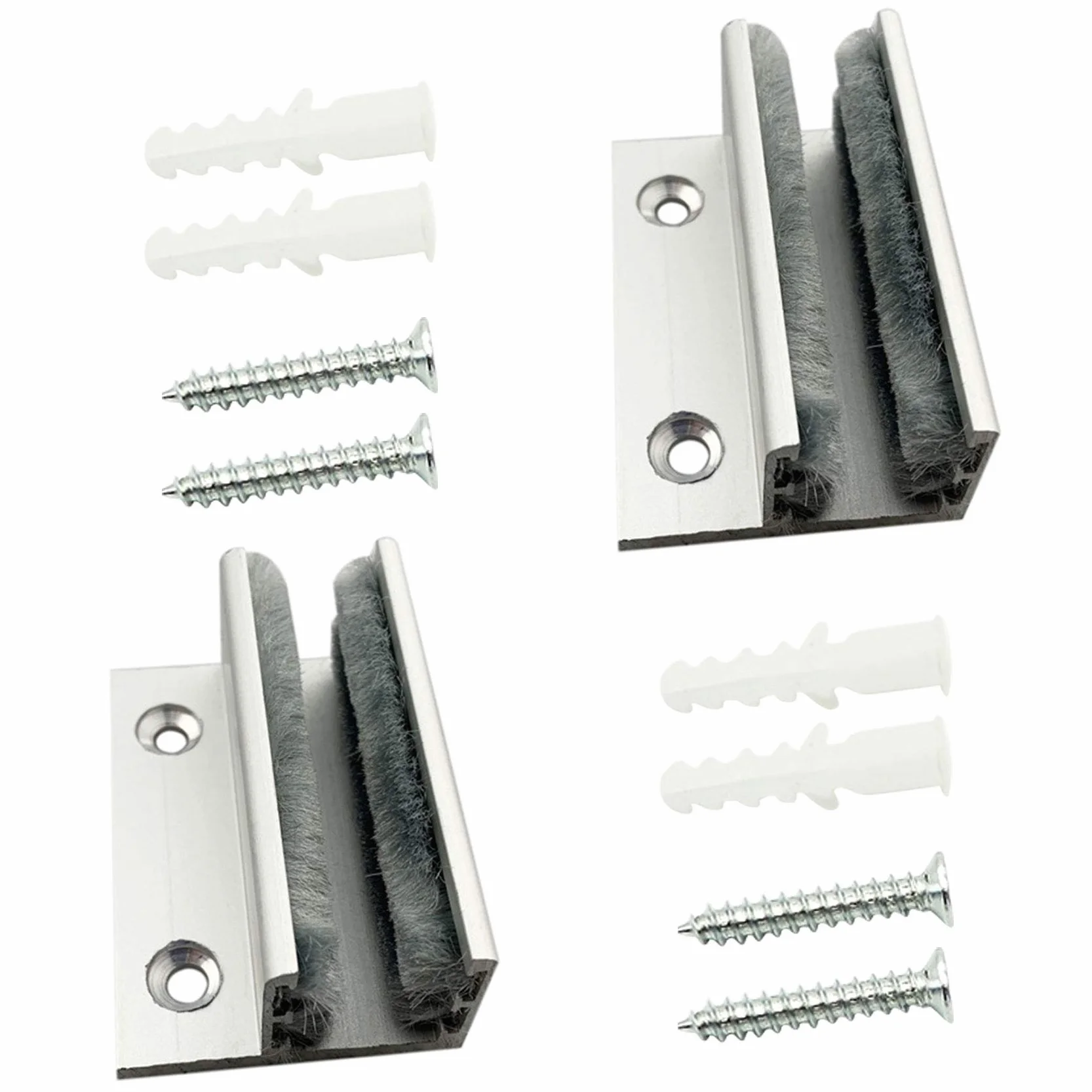 Prowadnica do szklanych drzwi przesuwnych ze stopu aluminium, 2 sztuki, srebrna, nowoczesna, 60 mm x 58 mm x 26 mm, grubość szkła 10-12 mm, prowadnica podłogowa do drzwi szklanych