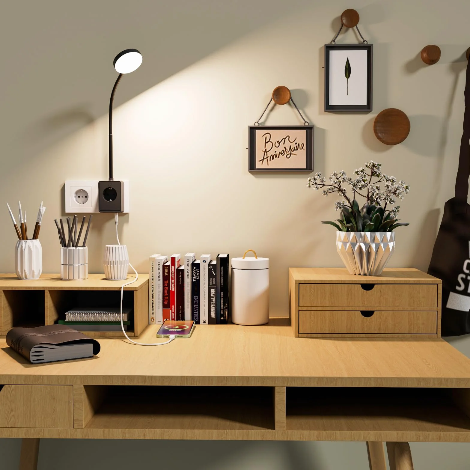 ENUOTEK LED Ścienna Lampa Regulowana Czarna z Wtyczką i Gniazdem, Lampa Ścienna z Gniazdem do Sypialni, 3000K 4000K 6000K Kolory Światła Regulowane, z Portem Typu C i USB