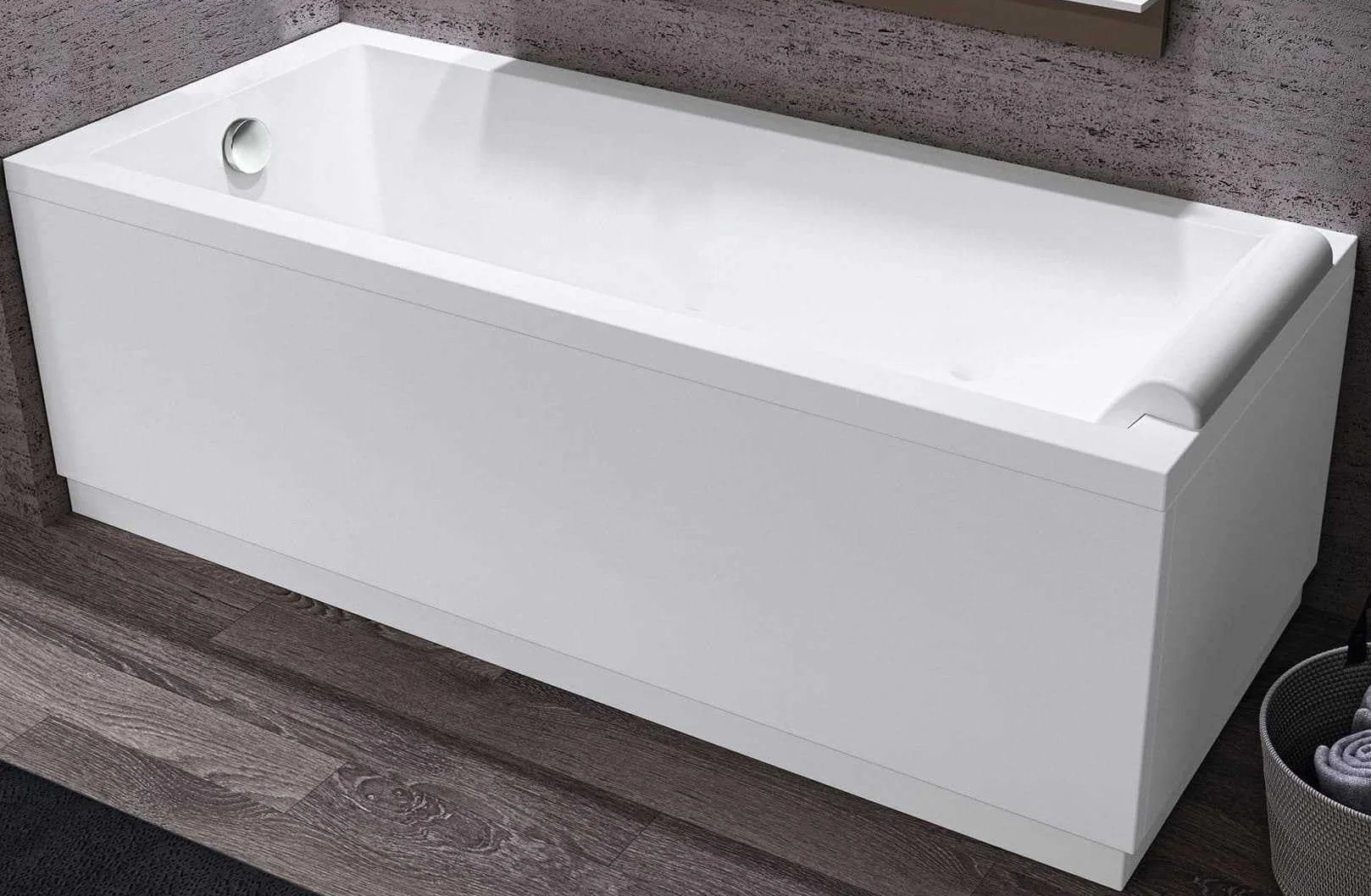 Novellini Calos Standardowa rama 170x70 H58 cm 170 LT wanna prostokątna kwadratowa akrylowa odwracalna biała polerowana kolumna odpływowa 1 panel przedni 1 boczny zagłówek