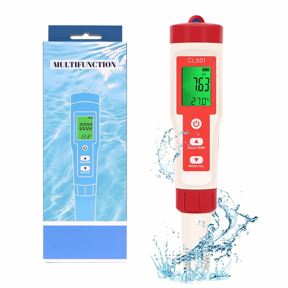 OBEST Miernik chloru i pH basen 5 w 1, phmetr ORP H2 Temperatura, tester pH z wyświetlaczem LCD