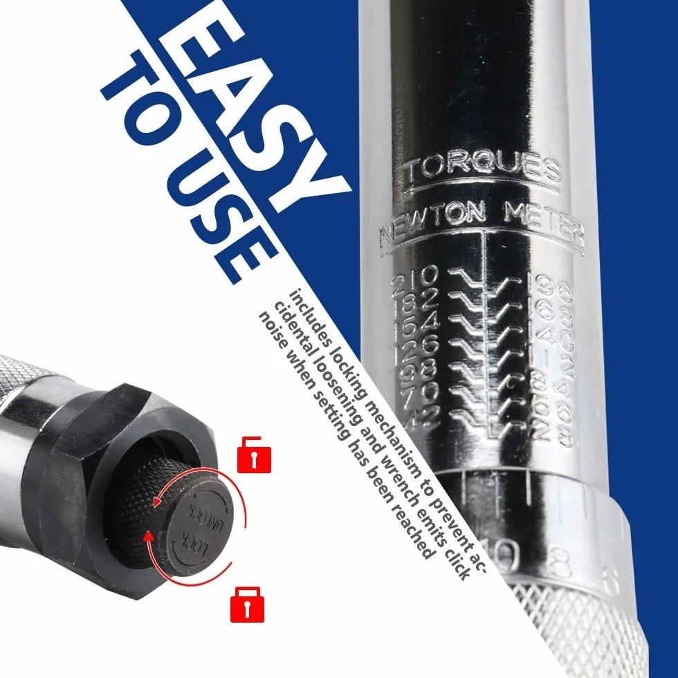 Telescopic Ratchet Wstępnie ustawiony klucz dynamometryczny Napęd 1/2 cala 28-210N.m Narzędzie ręczne do naprawy motocykli samochodowych mały klucz dynamometryczny