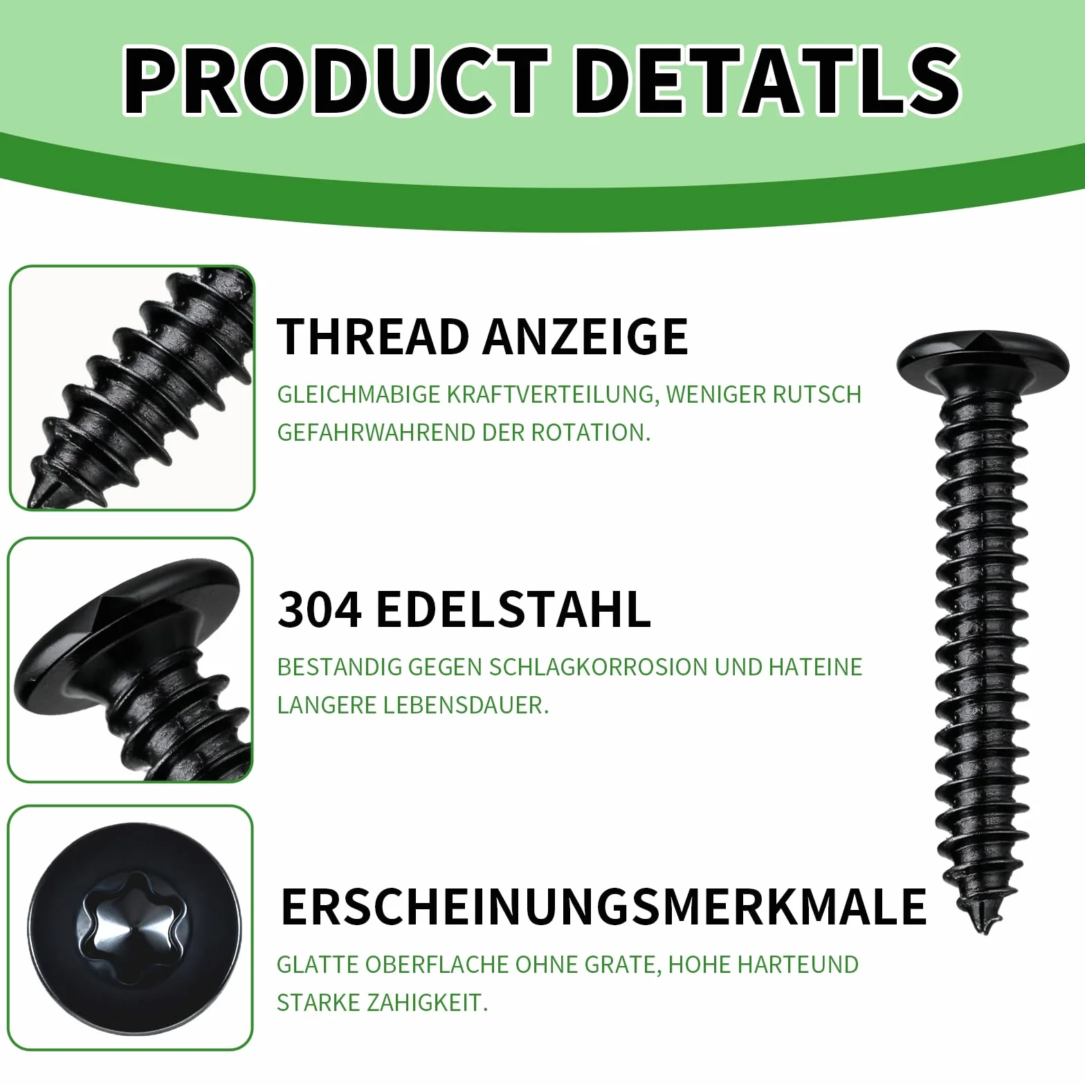100 sztuk wkrętów ze stali nierdzewnej, czarne, łeb wpuszczany, M5 x 16 mm, wkręty do drewna, czarne, Torx do paneli akustycznych, akcesoria, okapy samogwintujące z płytą wiórową pełny gwint