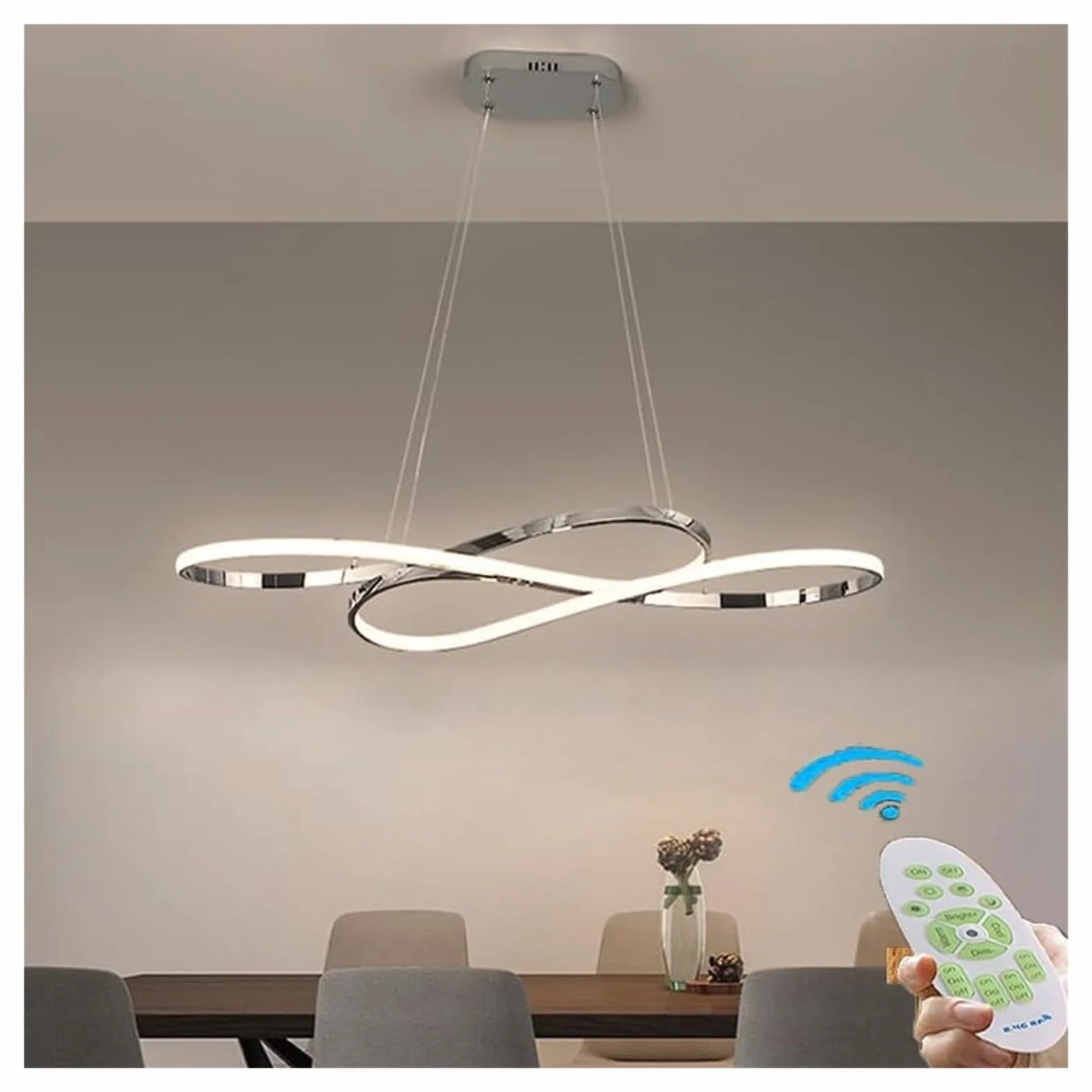 Lampy wiszące, nowoczesne żyrandole pierścieniowe z diodą LED, długa chromowana liniowa oprawa sufitowa kompatybilna ze stołem jadalnym, salonem i wyspą kuchenną (ciemna) w