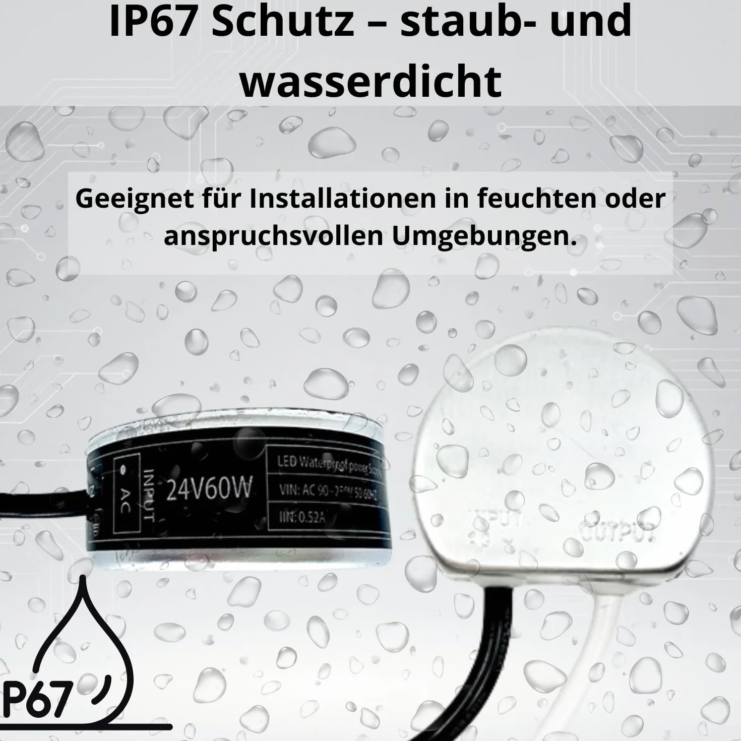 Zasilacz do taśmy LED 24V 2,5A 60W Dopuszkowy Wodoporny IP67
