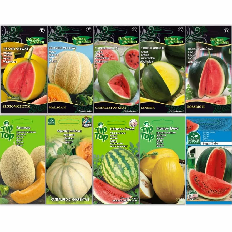 Nojus - arbuzy i melony kolekcja 10 rodzajów nasion owoców: Sugar Baby, Crimson Sweet, Honey Dew, Cantaloupe - nasiona melona i arbuza - Samodzielne uprawa arbuza i melona