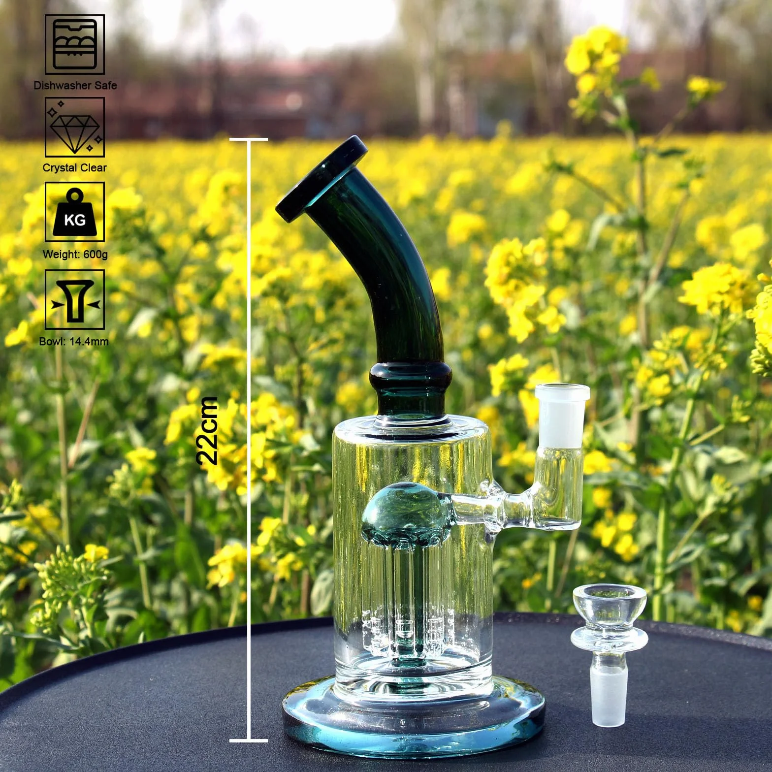 Szklane bong z percolowanym Tornado 14,5 mm Water Bong Bowl zielone