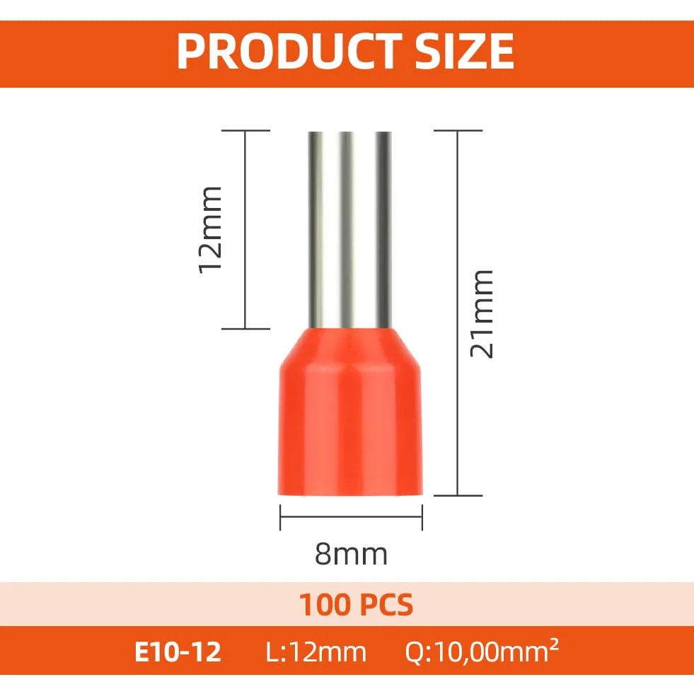 flintronic Zestaw tulejek kablowych 10 mm², 100 sztuk końcówek kablowych, płaskie tulejki, złącza zaciskowe, osłony izolacyjne, widelce, końcówki kablowe, pudełko kablowe, złącze wtykowe dla