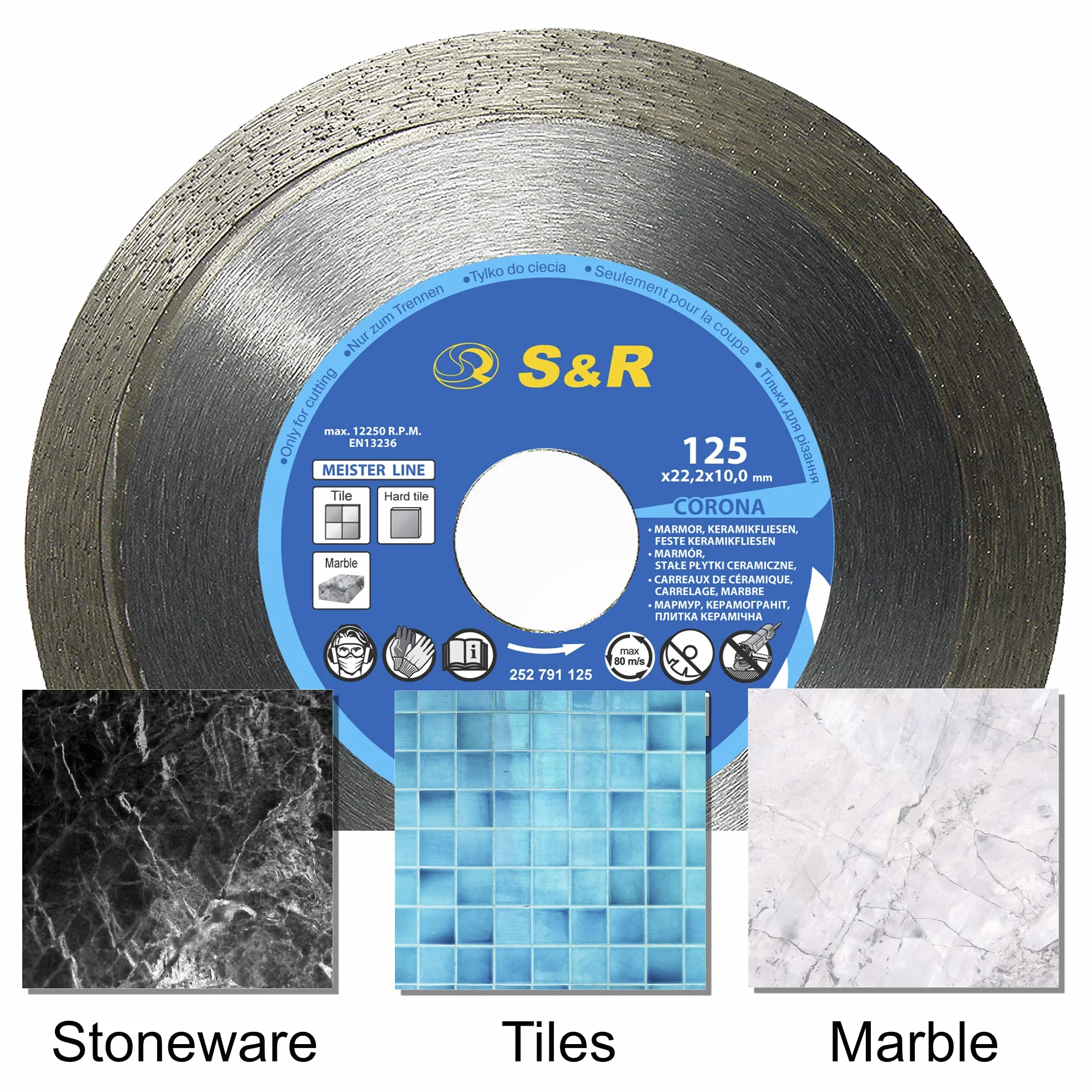 S&R Diamentowa tarcza tnąca, tarcza tnąca 125 mm do czystego oddzielania twardych płytek ceramicznych, glazurowanych, płytek podłogowych, gresu porcelanowego
