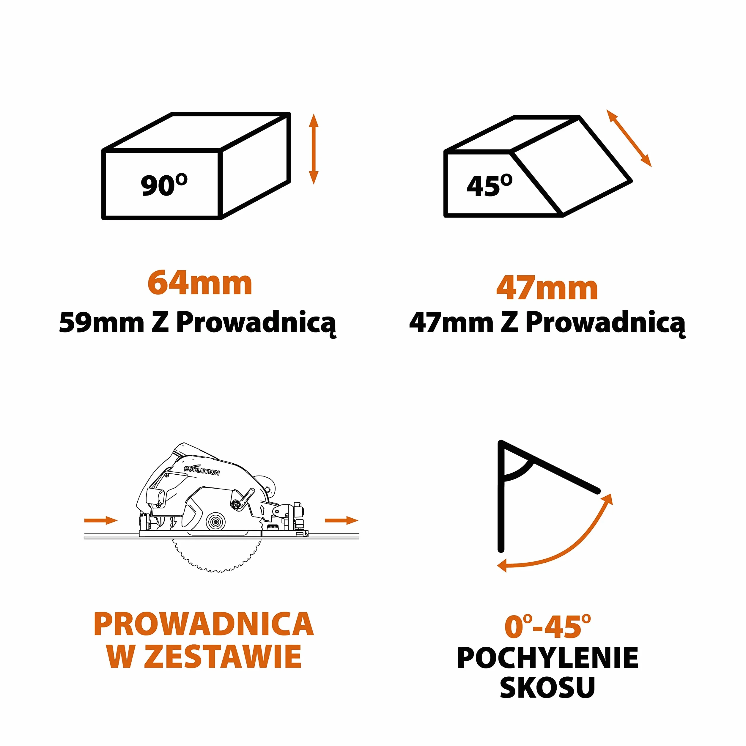 Evolution Power Tools R185CCSX Piła tarczowa i prowadnica do różnych materiałów, tnie drewno, drewno z gwoździami metal stal aluminium plastik, opcja odchylenia, w zestawie prowadnica 1020 mm, 185 mm