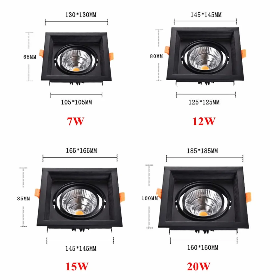 Oprawy typu downlight do sufitu Kwadratowe oprawy LED Downlight Wykończenie przegrodą Lampa sufitowa Czarne oświetlenie punktowe LED Oświetlenie wewnętrzne Odblaski Downlight do łazienki Kuchnia Toil