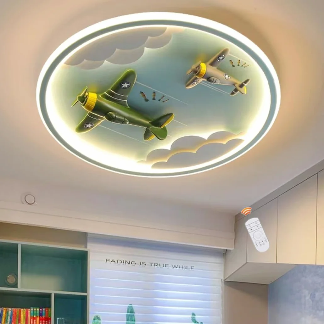 Lampa Sufitowa LED Samolot dla Dzieci Ściemnialna z Pilotem Okrągła Niebieska 50cm