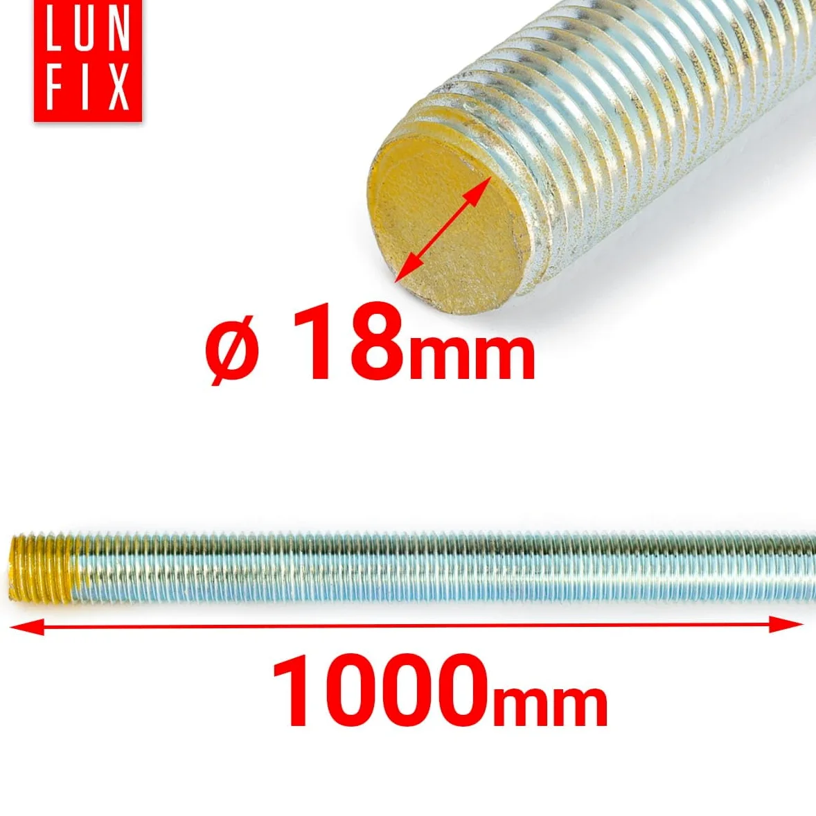 10szt. Pręt Gwintowany M18 x 1000 mm DIN 975 Klasa 8.8 Stal Węglowa Ocynkowana Gwint Metryczny Pełny Śruba Pręt Konstrukcyjny Do Zastosowań Technicznych i Montażowych