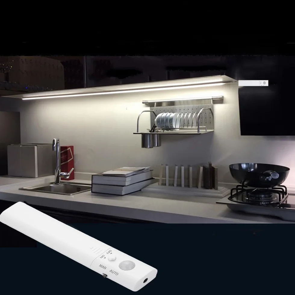 Taśma Led 3M Czujnik Ruchu Lampa Podszafkowa do Kuchni, 2 Sztuki Oświetlenie pod Szafy Zasilanie Bateryjne Szafka Paski Led z Czujnikiem Podszafkowe Światło Lampka Nocna do Schodów Lada Łóżko