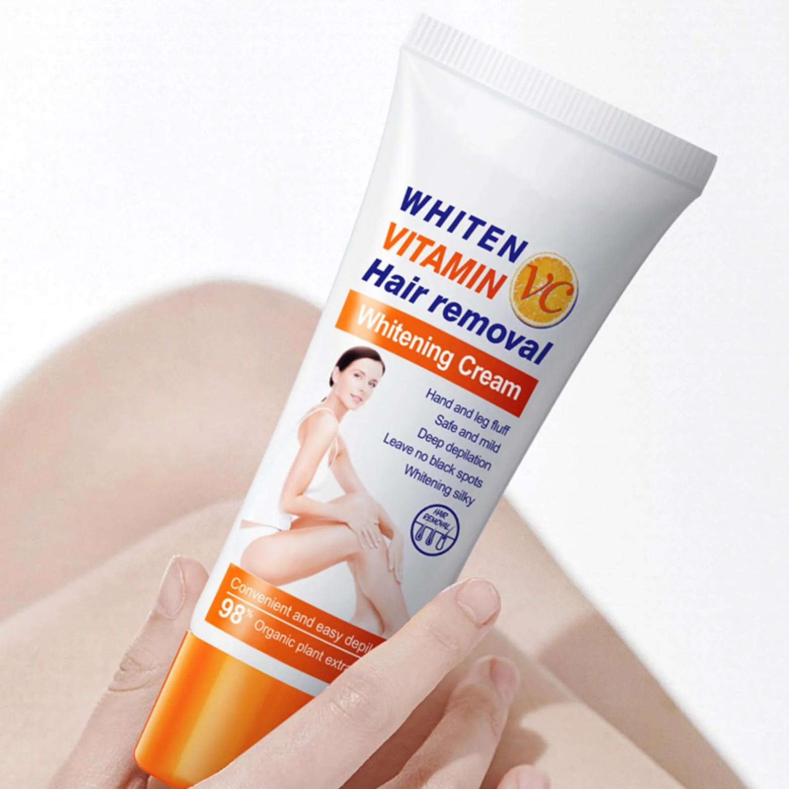 Krem do depilacji z witaminą C, 60 g, przenośny, bezbolesny, delikatny krem do depilacji, łagodny krem do depilacji, do okolic intymnych i okolic bikini, delikatna depilacja, bezbolesny