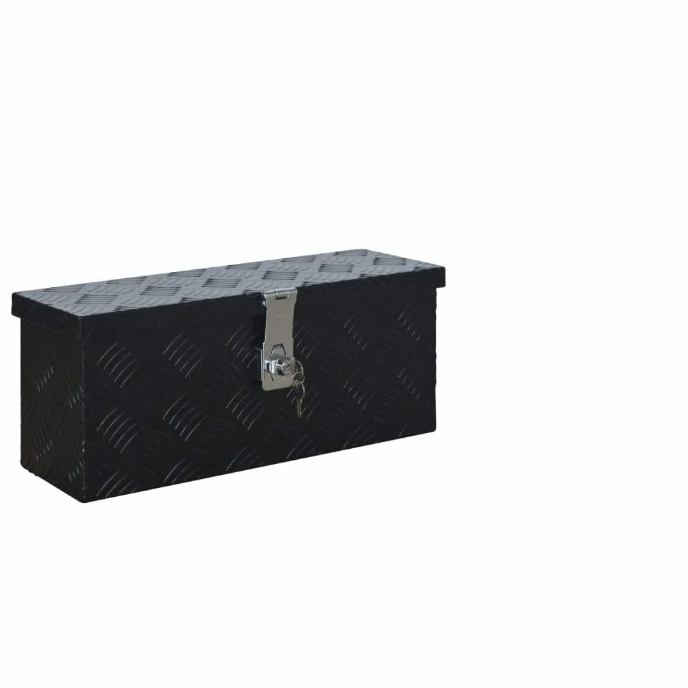 Aluminiowa skrzynka czarna 485 x 140 x 200 mm z powłoką proszkową, skrzynka narzędziowa z systemem zamykania i 2 kluczami, nierdzewna, lekka, idealna do warsztatu, garażu, transportu i