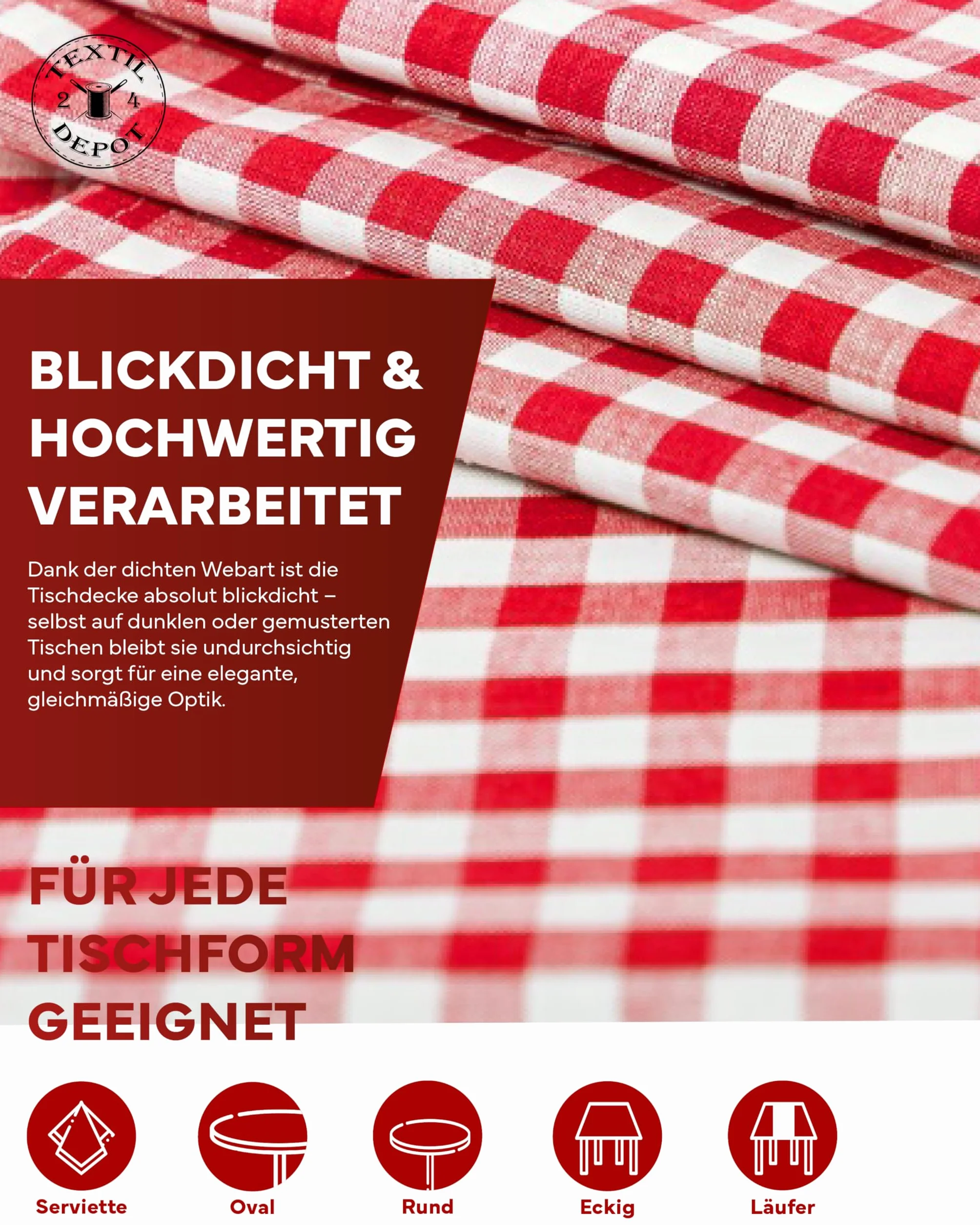 Bieżnik na stół 30 x 140 cm czerwono-biała kratka 100% bawełna