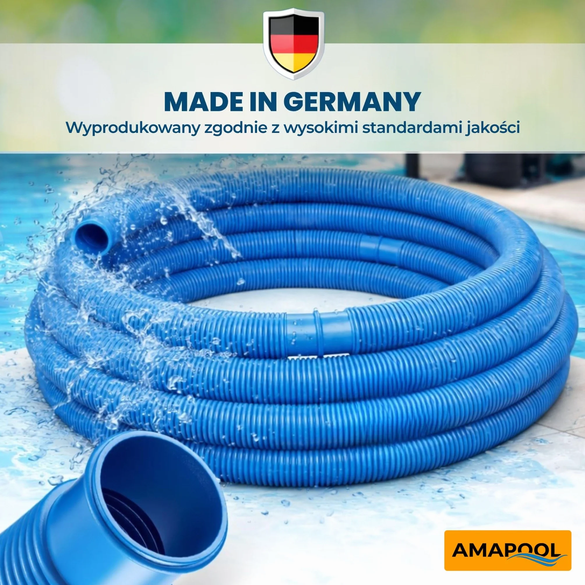 Amapool Wąż basenowy 38mm 9m niebieski – Elastyczny rozłączny do pompy skimmera filtra piaskowego
