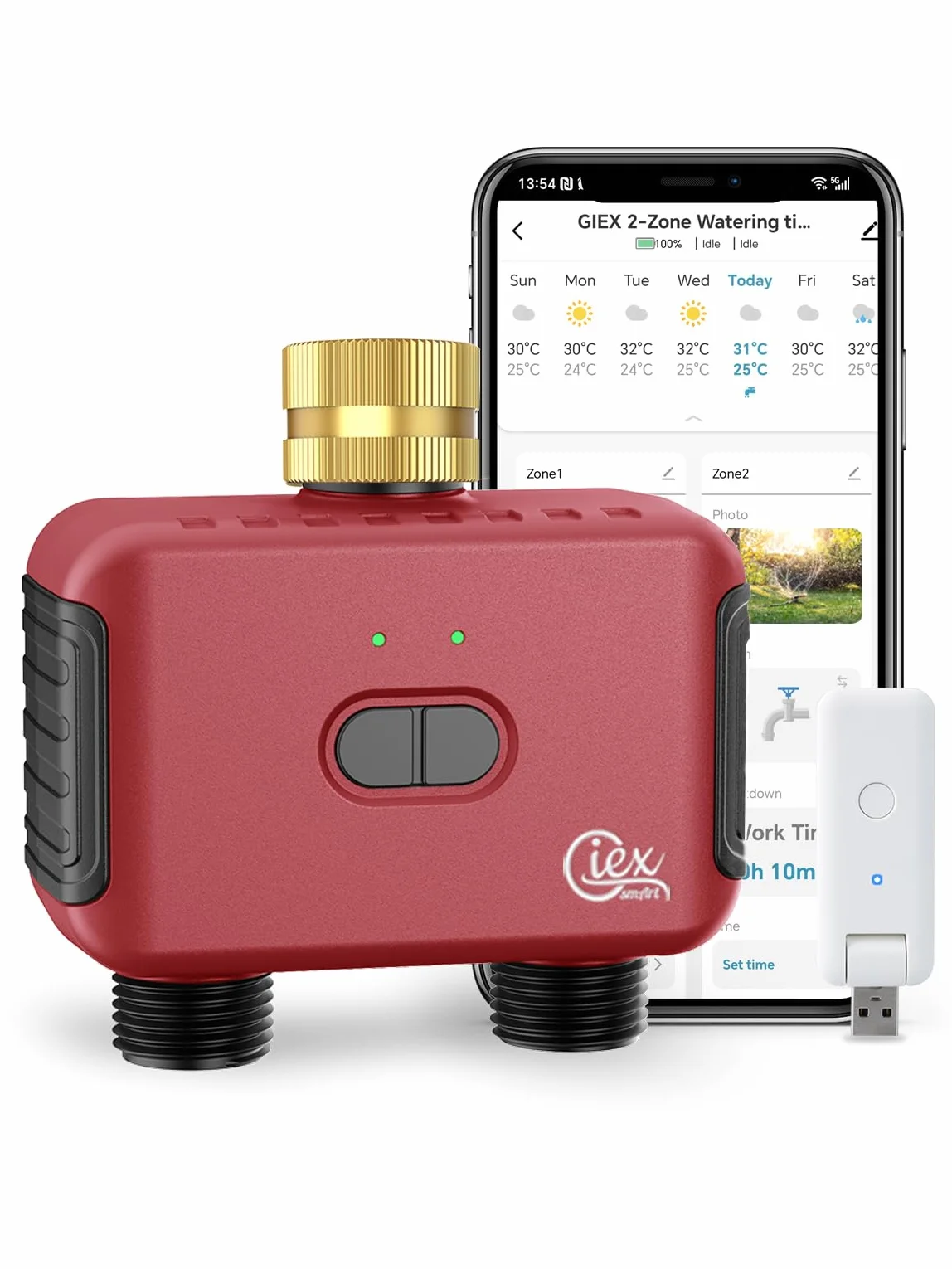 GIEX WiFi 2-strefowy timer nawadniania, inteligentny sterownik ogrodowy do węży TUYA Smart Life ZIGBEE + Bramka