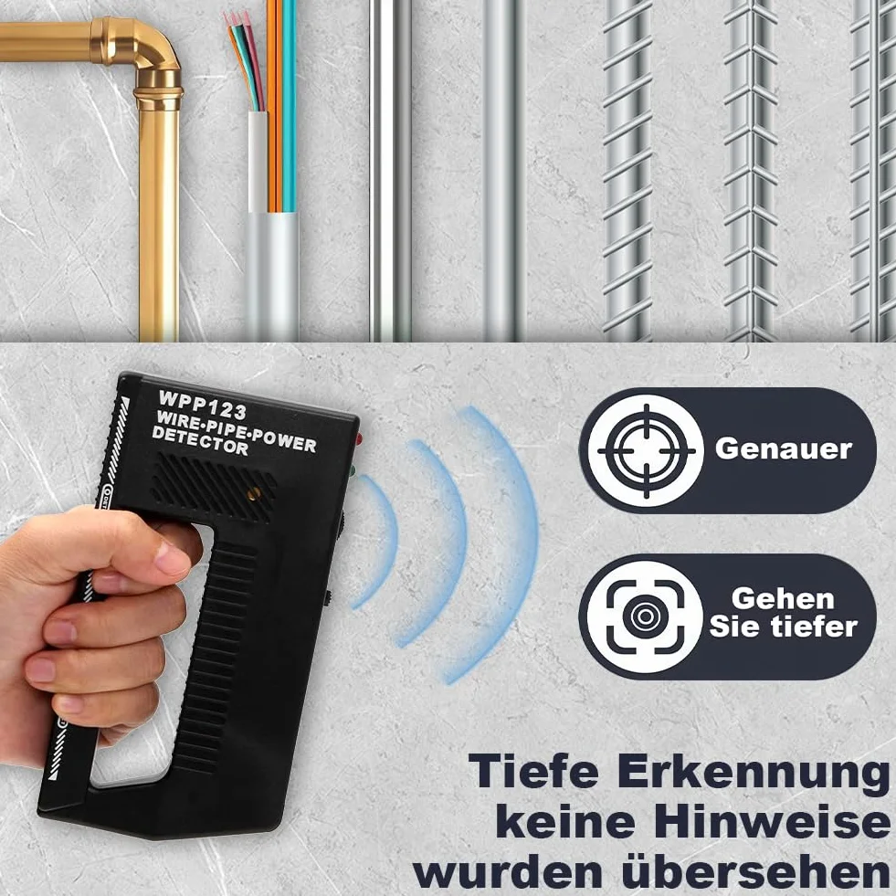 Aohcae Wpp123 Wykrywacz metalu o wysokiej czułości Wpp123 Wire Power Detector, wielofunkcyjny wykrywacz metali, skaner ścienny do metalu, kabla i kabla AC z regulowanym alarmem