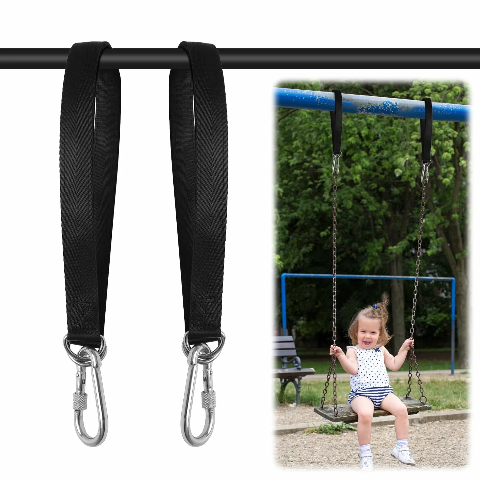 Nylonowe paski do zawieszenia huśtawki 50 cm 400 kg 2 sztuki z karabińczykiem
