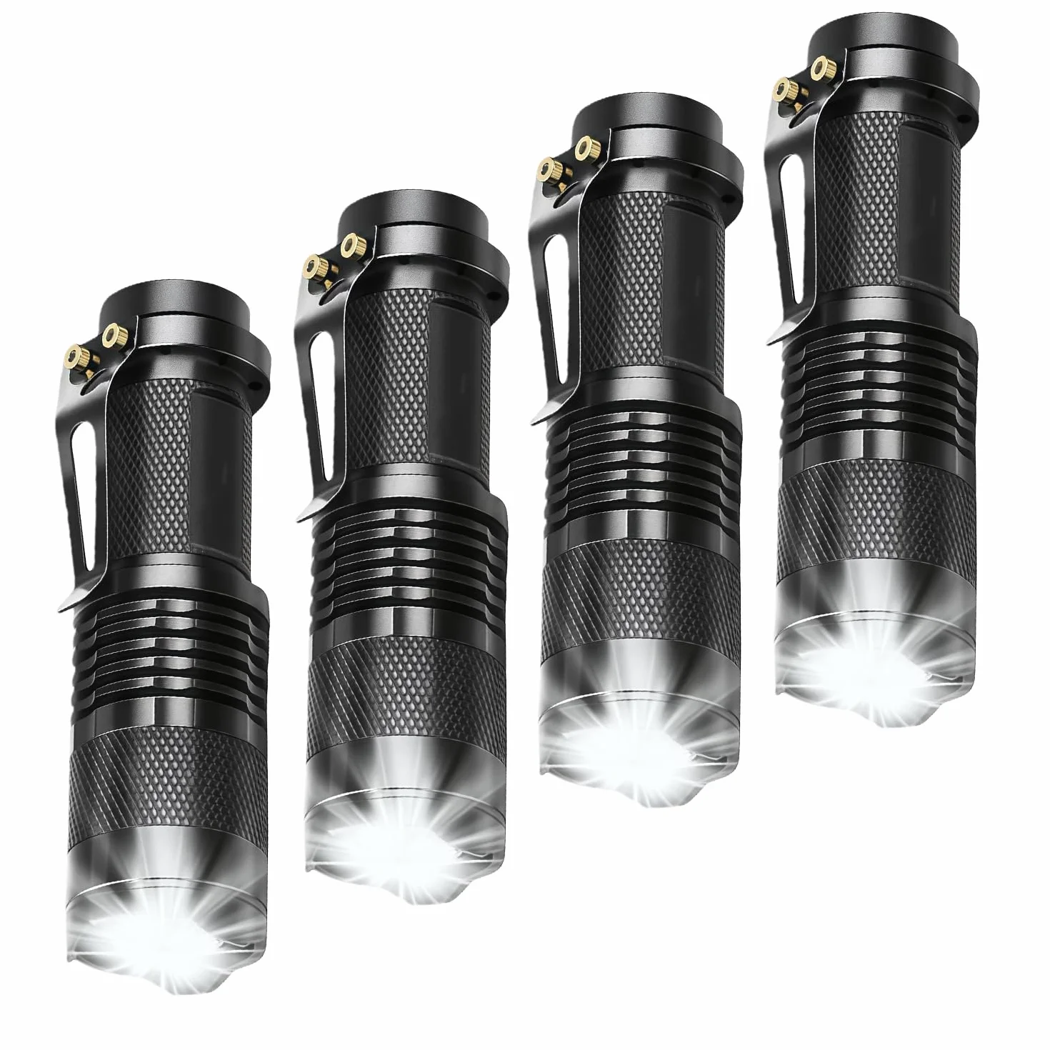 Mini latarka taktyczna LED, 300 lm, regulowana ostrość, zoom światła, wodoszczelna, na wędrówki, kemping (4 sztuki)