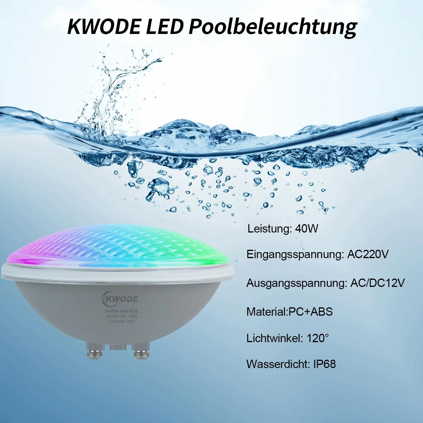 PAR56 oświetlenie basenowe LED 40W RGB IP68 z pilotem 12V AC/DC