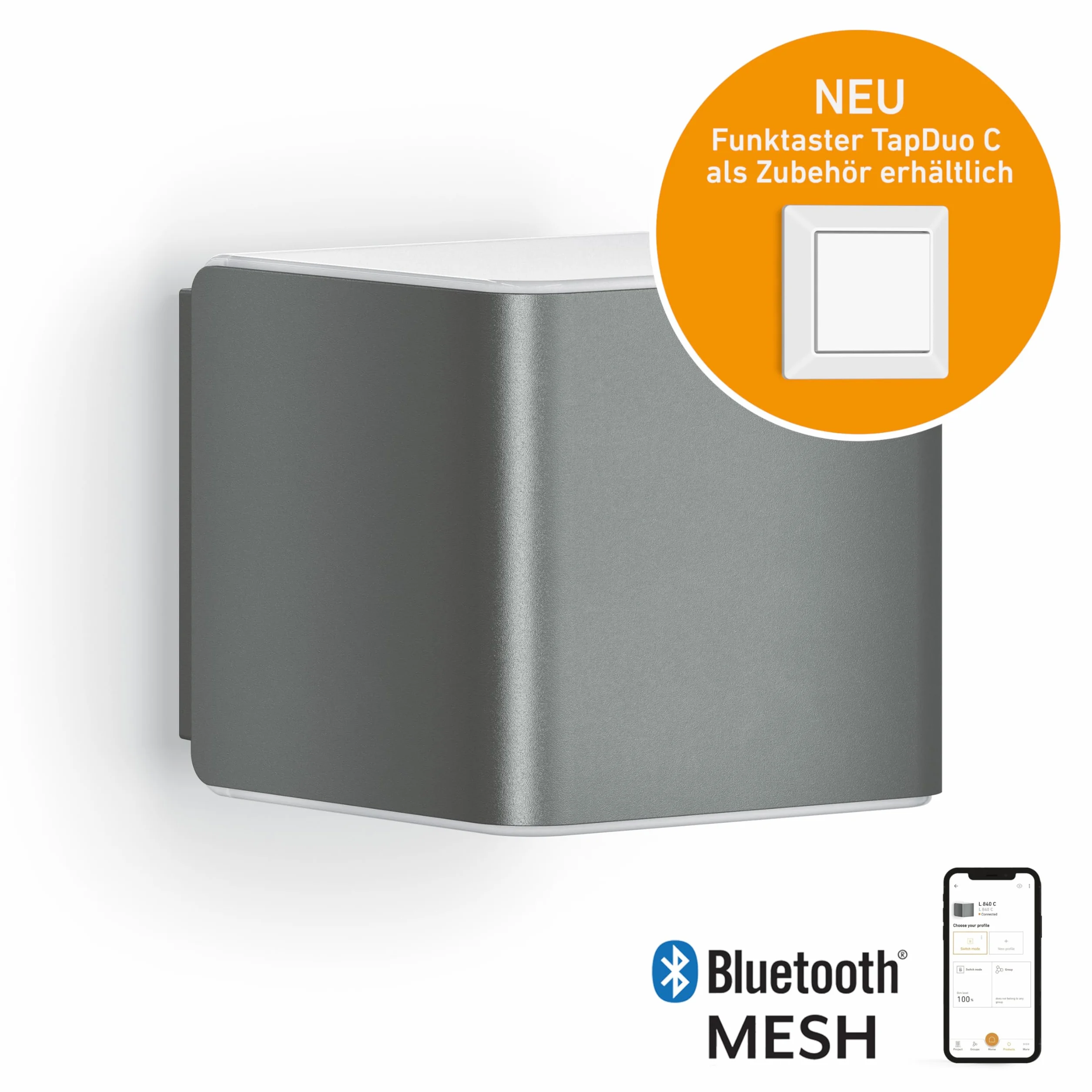 Steinel lampa zewnętrzna L 840 C antracytowa, kinkiet zewnętrzny LED, bez czujnika, możliwość połączenia w sieć przez aplikację Bluetooth, 9,1 W, ciepła biel