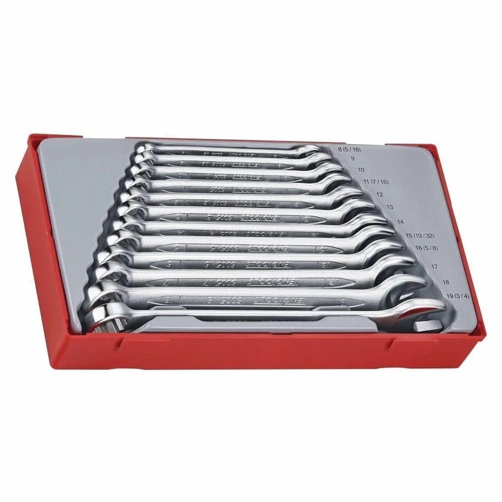 TengTools™ szwedzki zestaw 12-kątnych kluczy płasko-oczkowych, metryczne, 8-19 mm, stal narzędziowa CrV, 12-częściowy