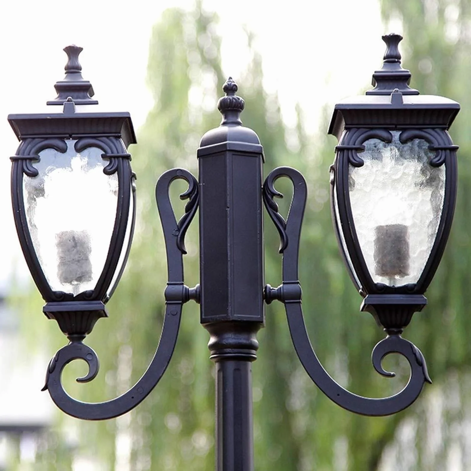 Lampy Solarne Na Słupku, Zewnętrzne Lampy Na Słupku, 2-Punktowe Lampy Zewnętrzne Na Słupku, Wodoodporna Lampa Uliczna Ip56, Antykorozyjna, Aluminiowa, Wysoka Lampa N,One Color-Height 290cm