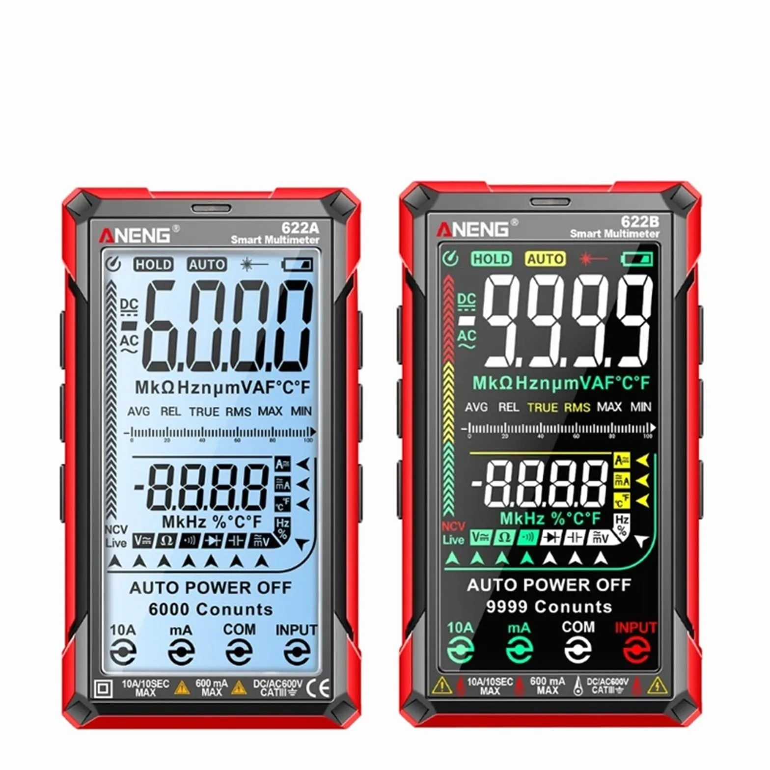 Profesjonalny multimetr cyfrowy 622A/622B, woltomierz AC/DC, amperomierz z lampą, pojemność, tester temperatury Ohm dla elektryka (622A)