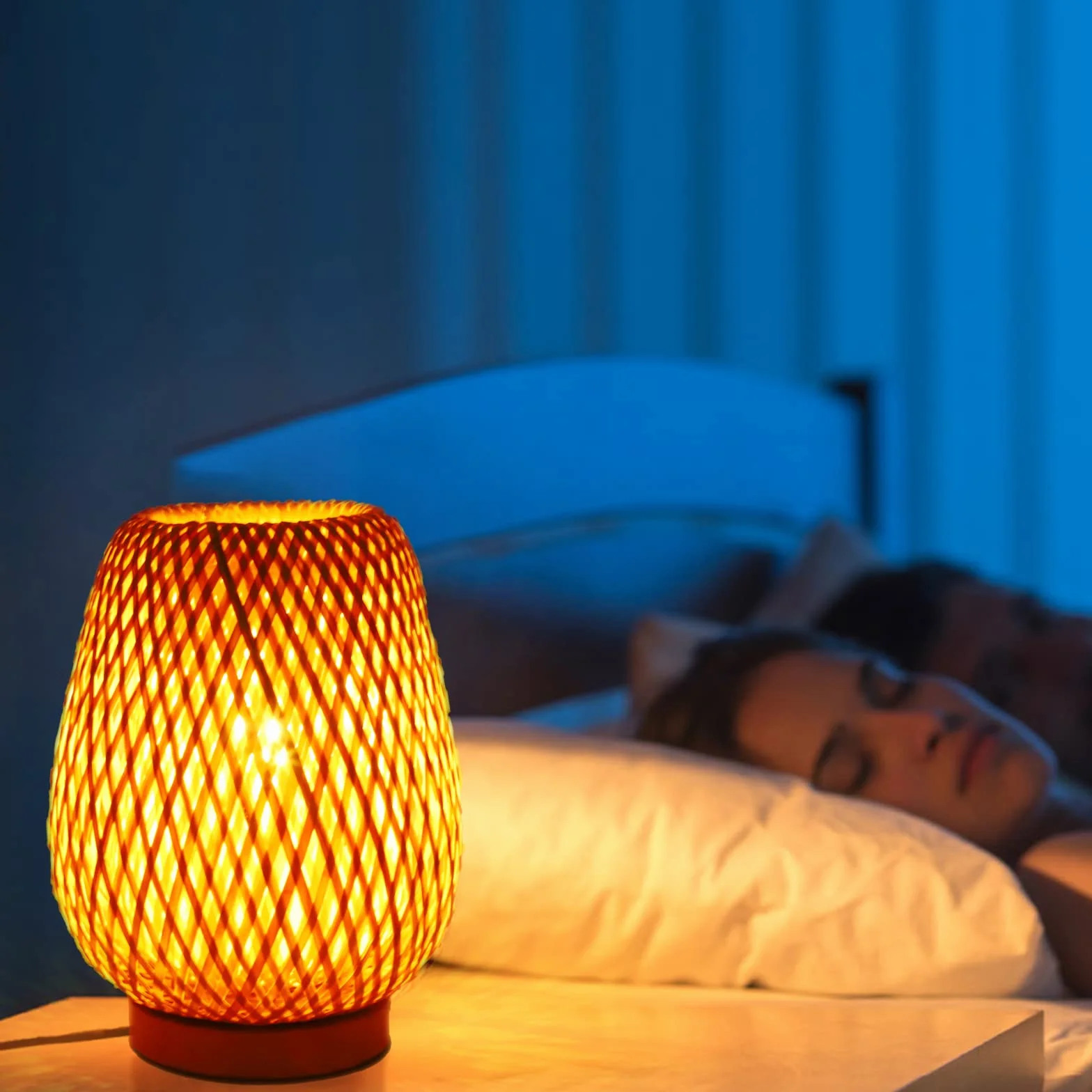Boho bambusowa mała lampa stołowa wiklinowa tkana, lampy biurkowe do sypialni, nocna lampka do czytania, wystroju domu