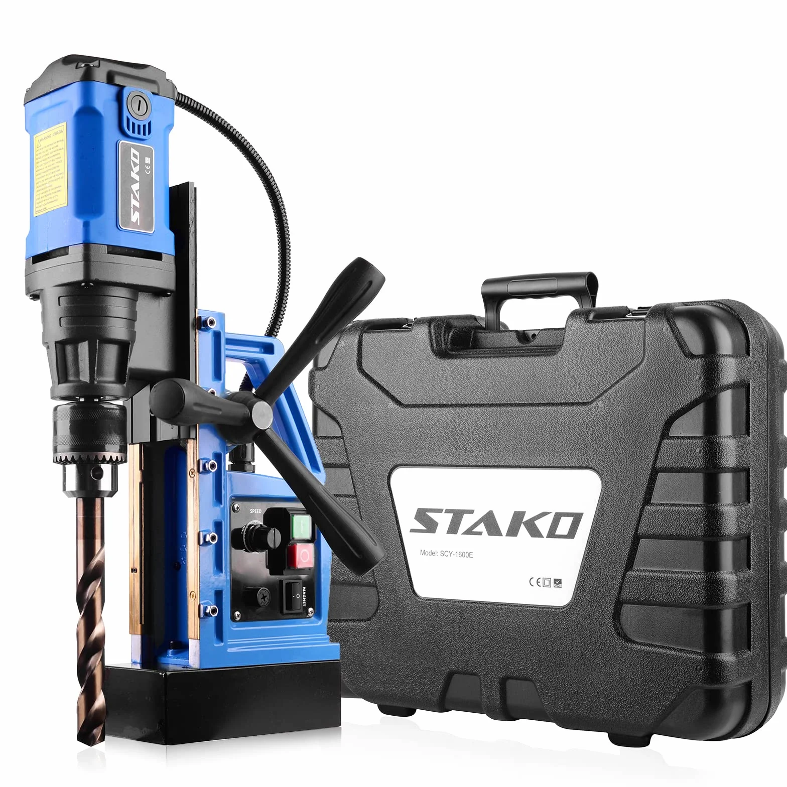 STAKO Wiertarka Magnetyczna SCY-1600E – Kompaktowa i Lekka (10 kg) – Moc 1480 W – Siła Magnetyczna 11500 N – Przenośna Magnesówka do Obróbki Metalu – Wysoka Jakość