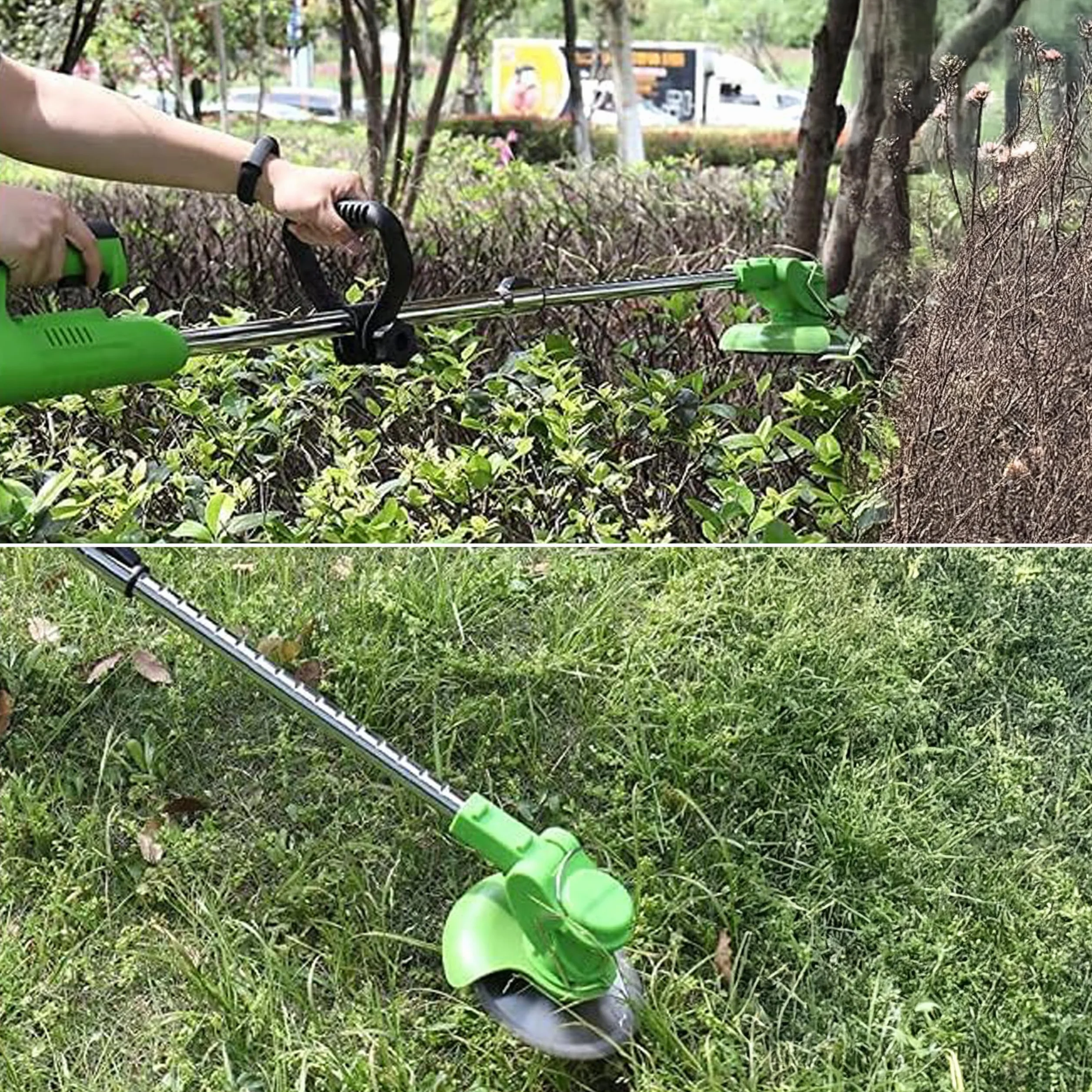 Kosa Akumulatorowa do Trawy 12V z 2 Bateriami – Bezprzewodowa Podkaszarka Ogrodowa z Regulacją Wysokości, Noże Stalowe i Plastikowe, Lekka do Trawników i Rabat