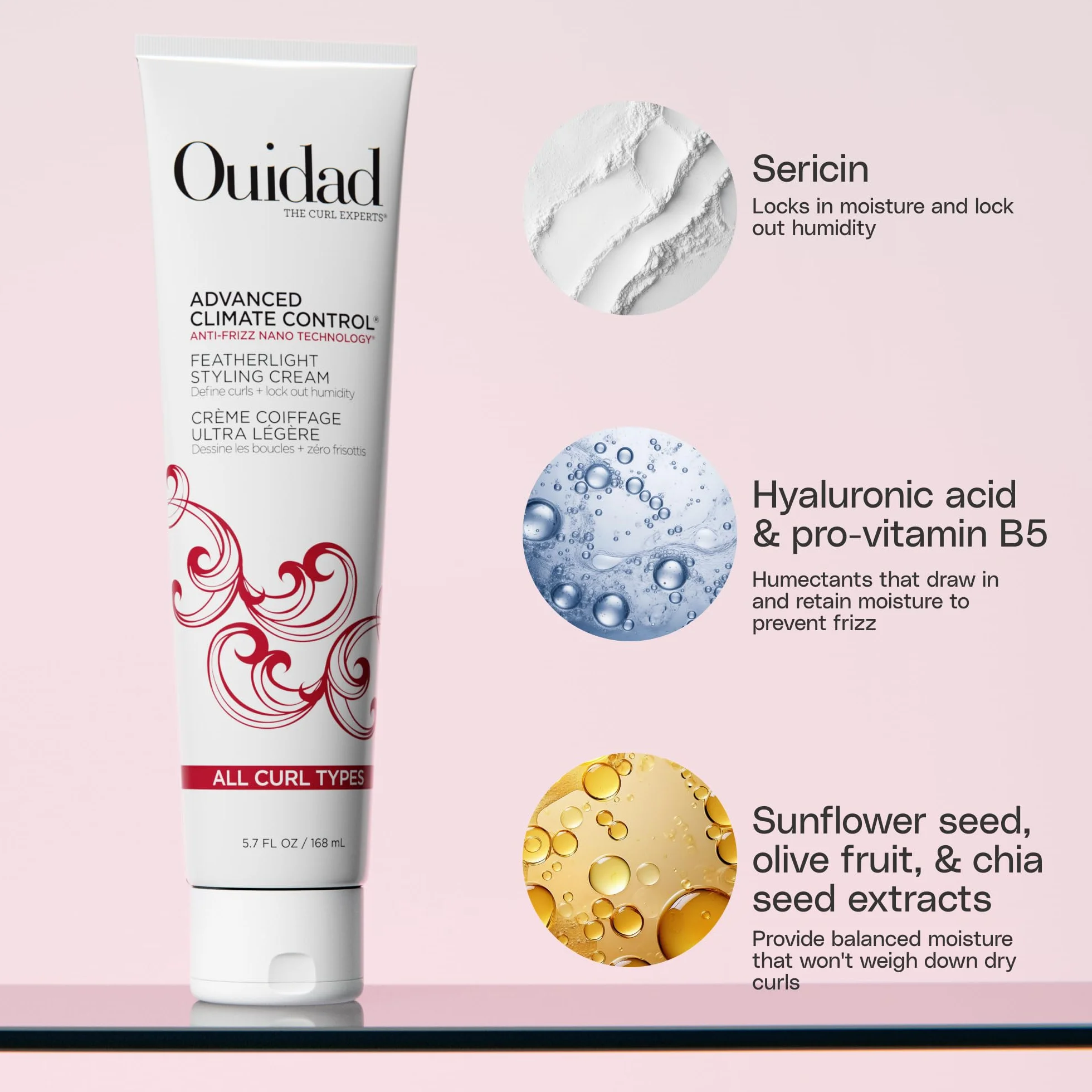 Ouidad Advanced Climate Control Featherlight Styling Cream Defines Curls Soft Hold Heat Ptotected 168ml