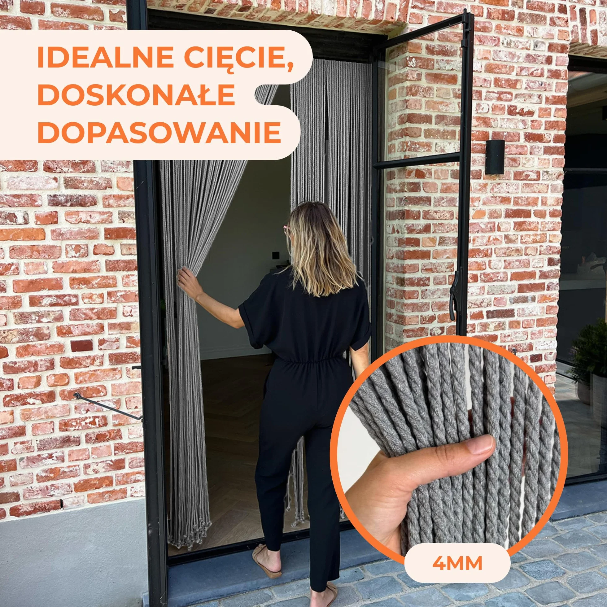 Trentero Zasłona na drzwi 120 x 230 cm ciemnoszara ze sznurkiem ściągającym ochrona przed owadami