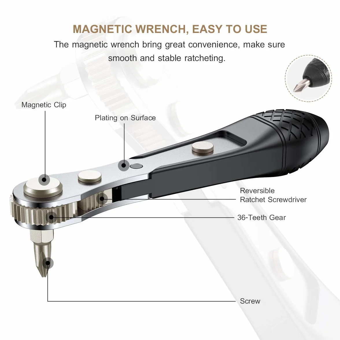 GreaTalent 54 w 1 S2 stalowy mini klucz grzechotkowy zestaw bitów z trzpieniem sześciokątnym 1/4", gniazdo napędowe 1/4", adapter nasadowy, uchwyt przedłużający, zębatka 36-zębowa