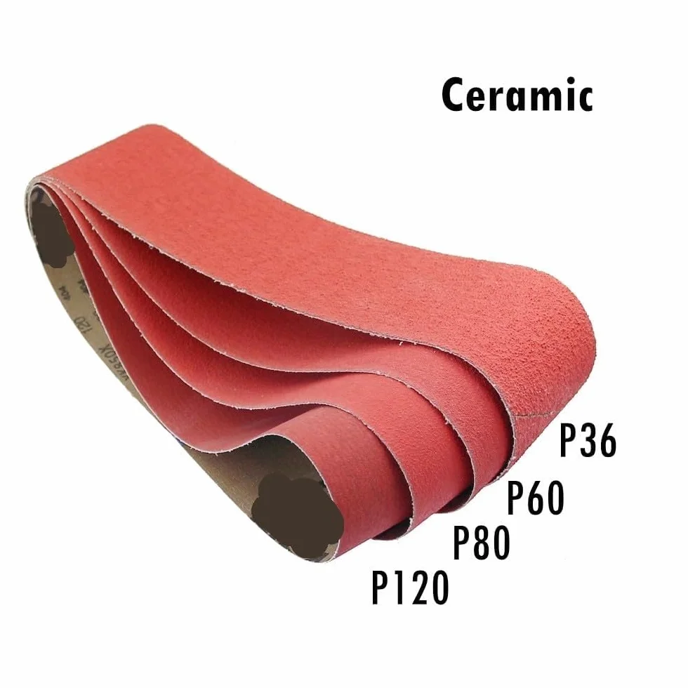 Zestaw 4 ceramicznych pasów ściernych do szlifowania, ziarnistość 36-120, wiele rozmiarów, do szlifowania metalu(P60,762X25mm)