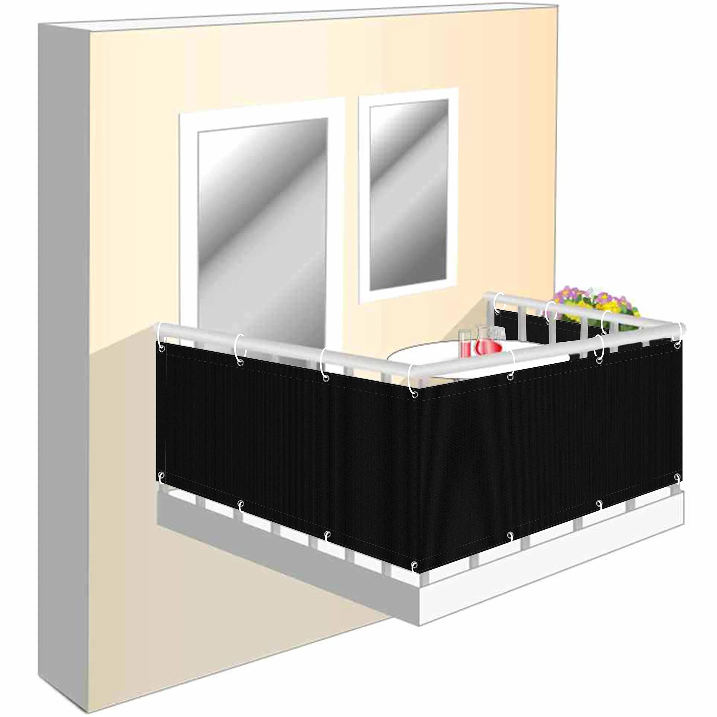 Mat na balkon 90 x 850 cm czarna ochrona przed wiatrem