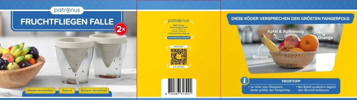 Pułapka na muszki owocówki wielokrotnego użytku Patronus 2 sztuki