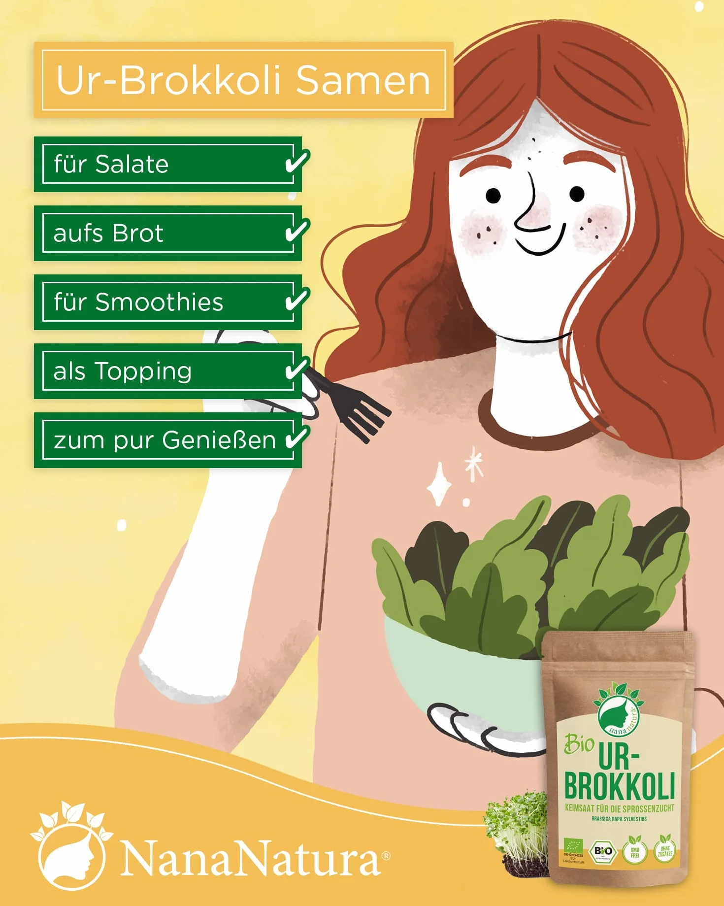 NanaNatura 's Organiczne nasiona kiełkowe | do uprawy pędów | o wyższej szybkości kiełkowania | Mikrozielone (Organiczne Brokuły, 180g)