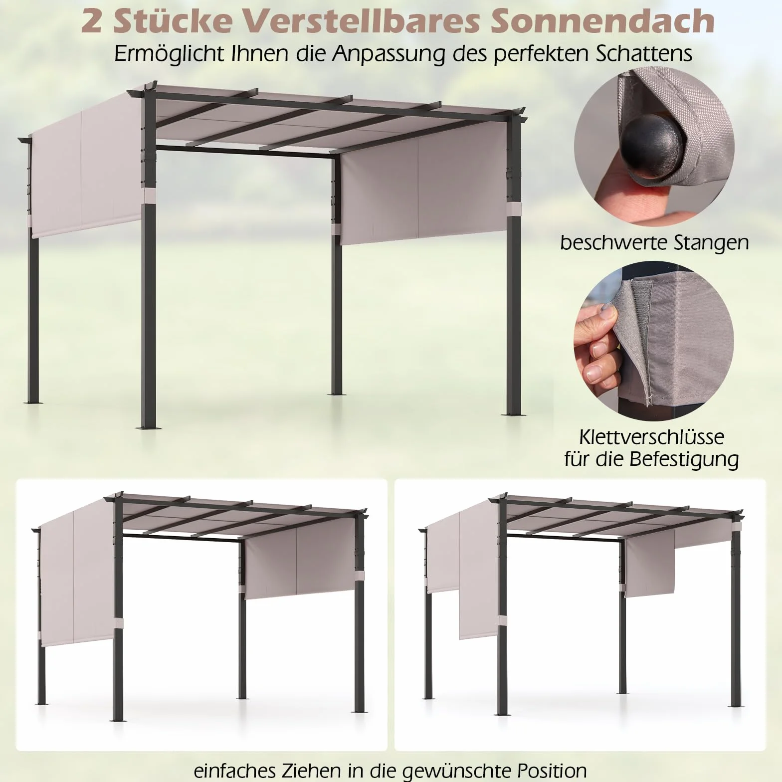 COSTWAY Pergola 3,05 x 3,05 m z regulowanymi dachami wodoszczelna metalowe kolumny