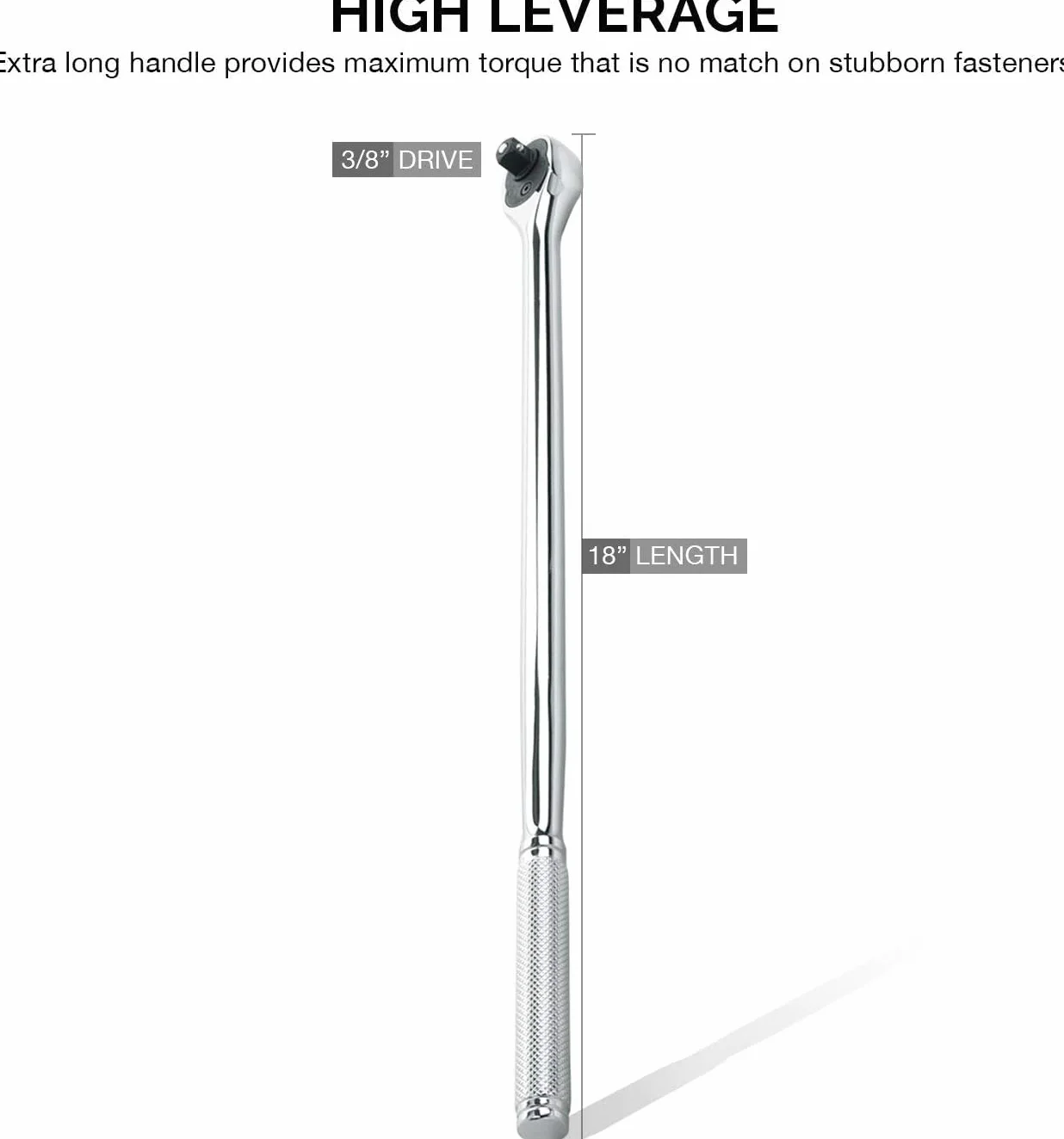 Neiko 03034A grzechotka 3/8" z bardzo długą grzechotką | długość 18" | przekładnia zębata 72 zębów | głowica Cr-Mo | stal CR-V