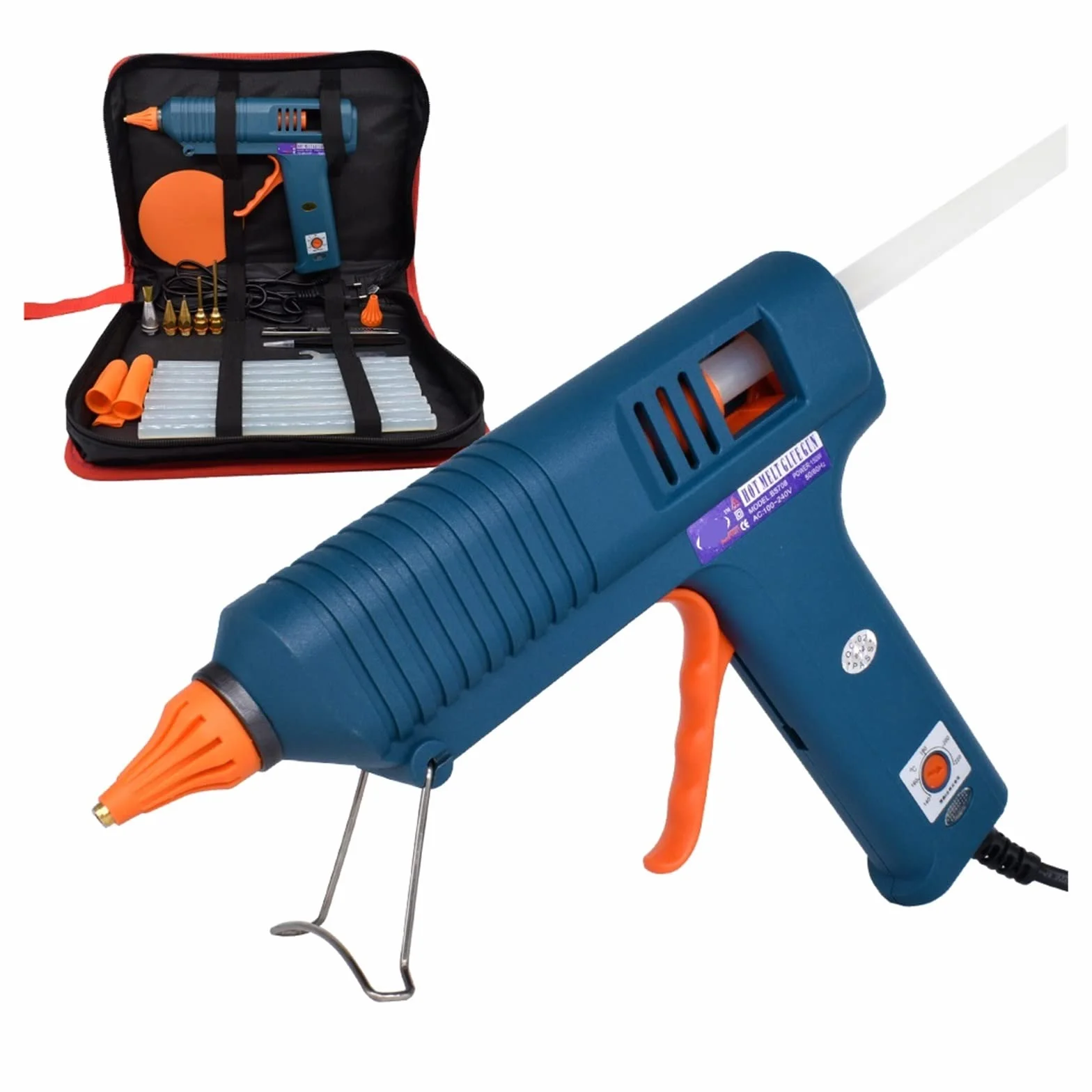 Pistolet do klejenia na gorąco do prac rzemieślniczych Pistolet do klejenia na gorąco 150 W, wymienna dysza, regulacja temperatury, użyj kleju w sztyfcie 11 mm, przemysłowy pistolet do klejenia do dom